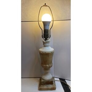 Vintage Italian Hand-Carved Alabaster Marble Urn Lamp - Neoclassical Table Light